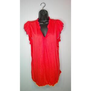 Love Ever After Women's 1X V-Neck Pleat Deep Sea Coral Short sleeve Blouse New